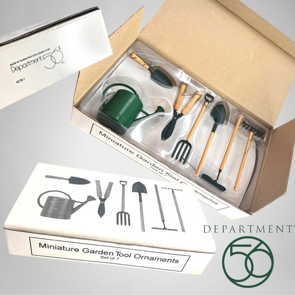 Department 56 Green and Wood Miniature Garden Tool Set NWOT - Picture 1 of 5